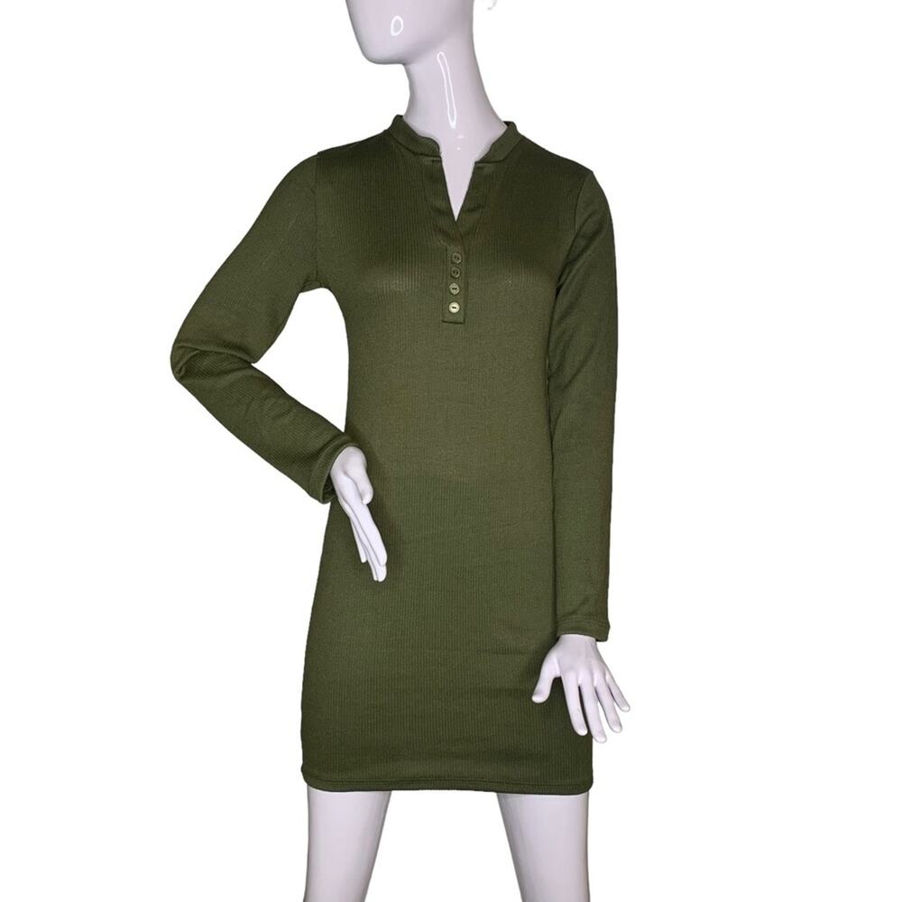 Fashion Nova Women Mini Dress Olive Size M Long Sleeve Pullover